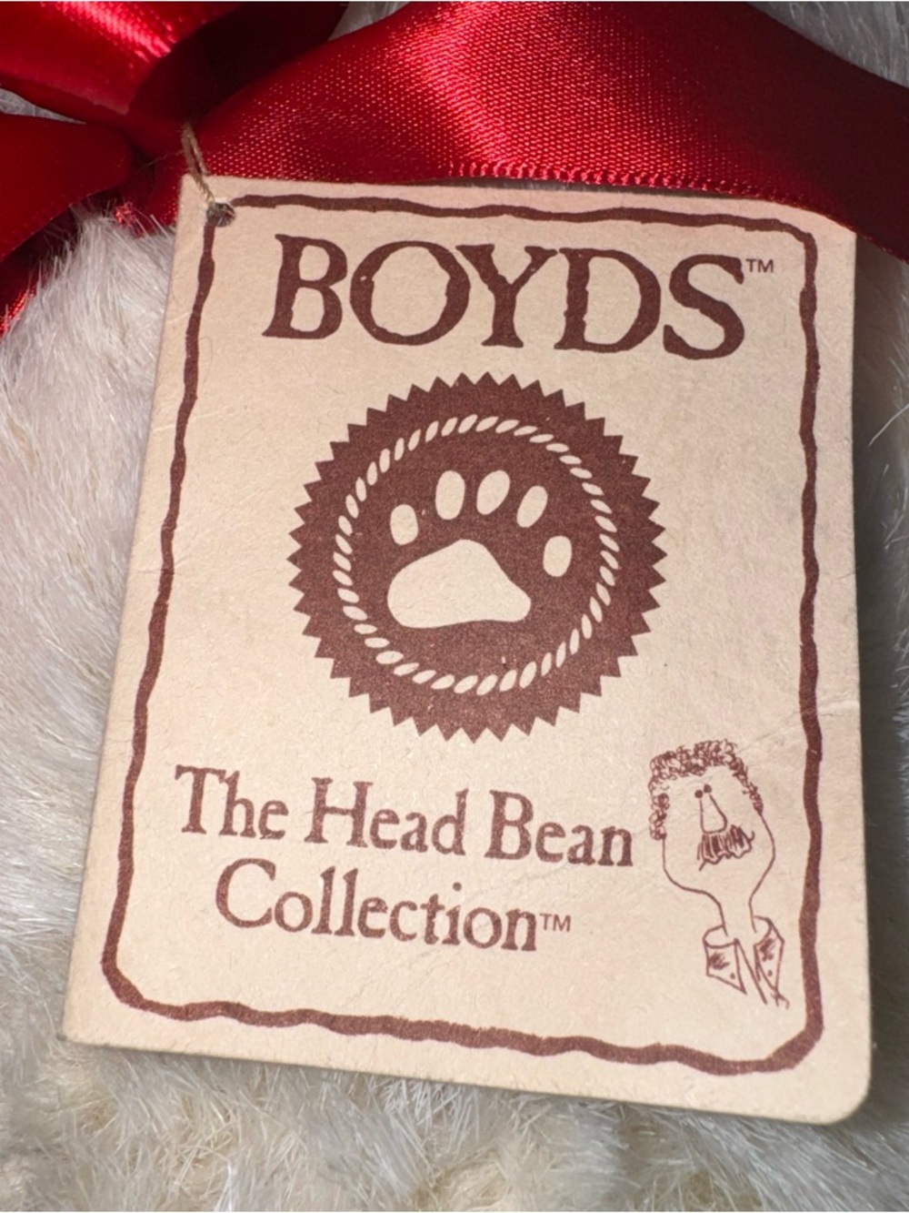 Boyds Bear Thomas Albert Plush Teddy Cream Red Bow Head Bean Collection - Picture 2 of 7
